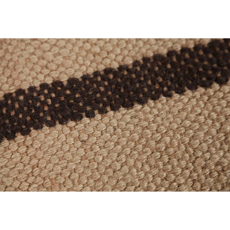 Hand Woven Oriental 100% Jute Carpet Modern Stripe Beige & Ivories Kilim Area Rug - 14' 0'' X 10' 0''