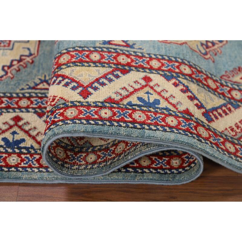 Light Blue Kazak Runner Rug Handmade Wool Carpet - 2'11" x 9'7"