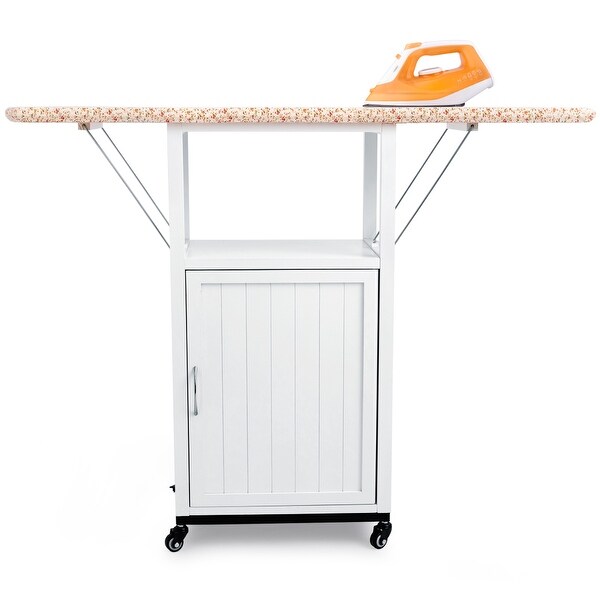 48.43 in. White Ironing Board Cabinet with Wheels - On Sale - Bed