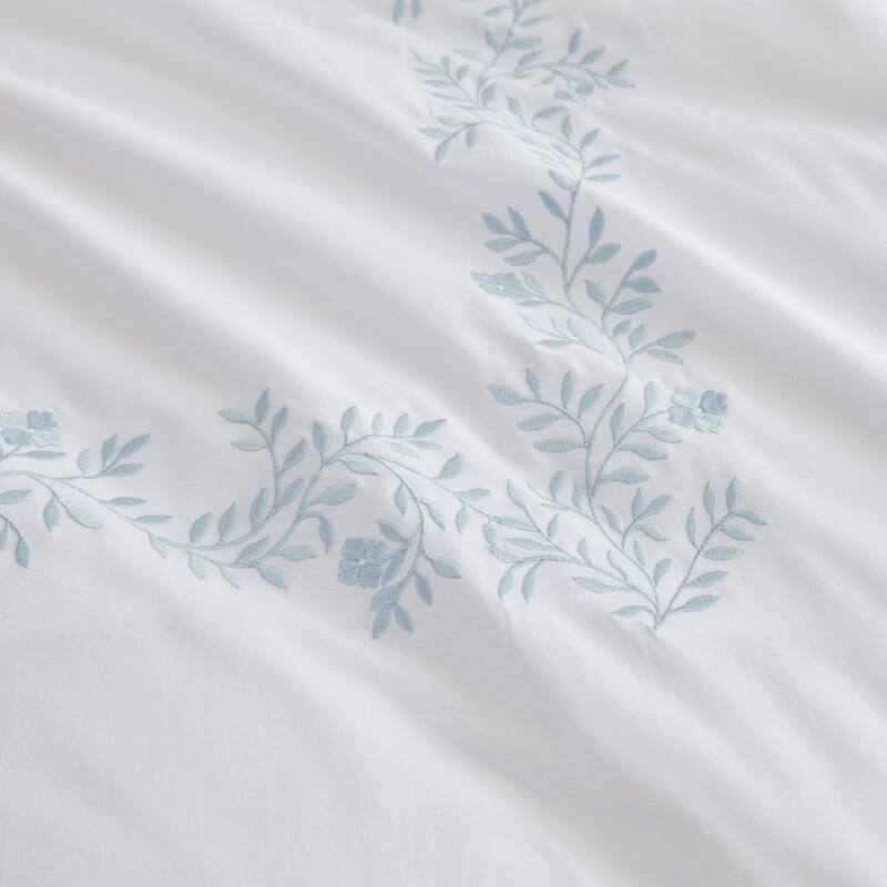 Martha Stewart Garden Path Embroidery Cotton Blue Duvet Cover Set