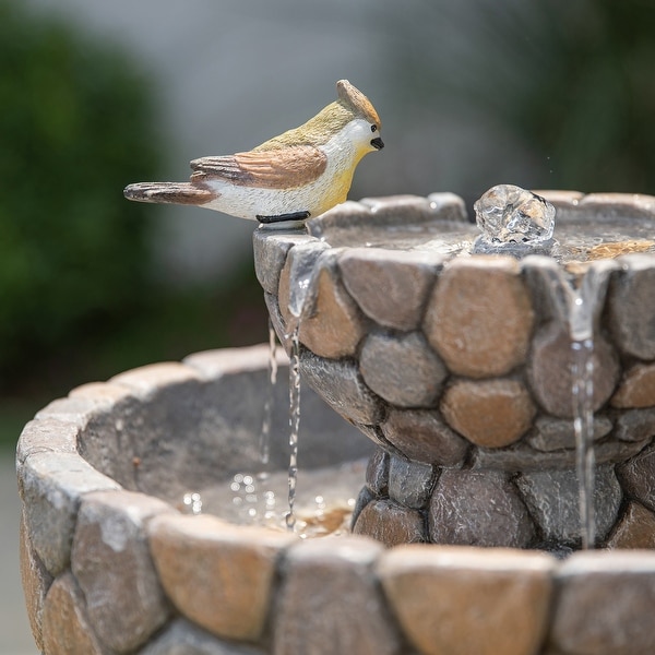 Glitzhome 24 inch Outdoor 2 tier Faux Pebbles Polyresin Birdbath Fountain with Pump