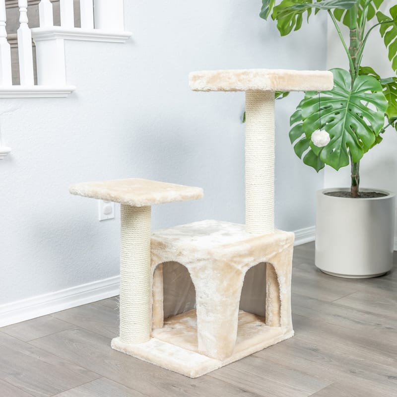 Classic Real Wood Cat Tree, 32-Inch Beige