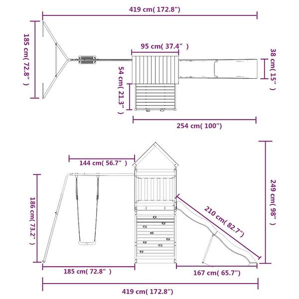 dimension image slide 1 of 4, vidaXL Swing Set Outdoor Backyard Wooden Playground Equipment for Kids Age 3-8