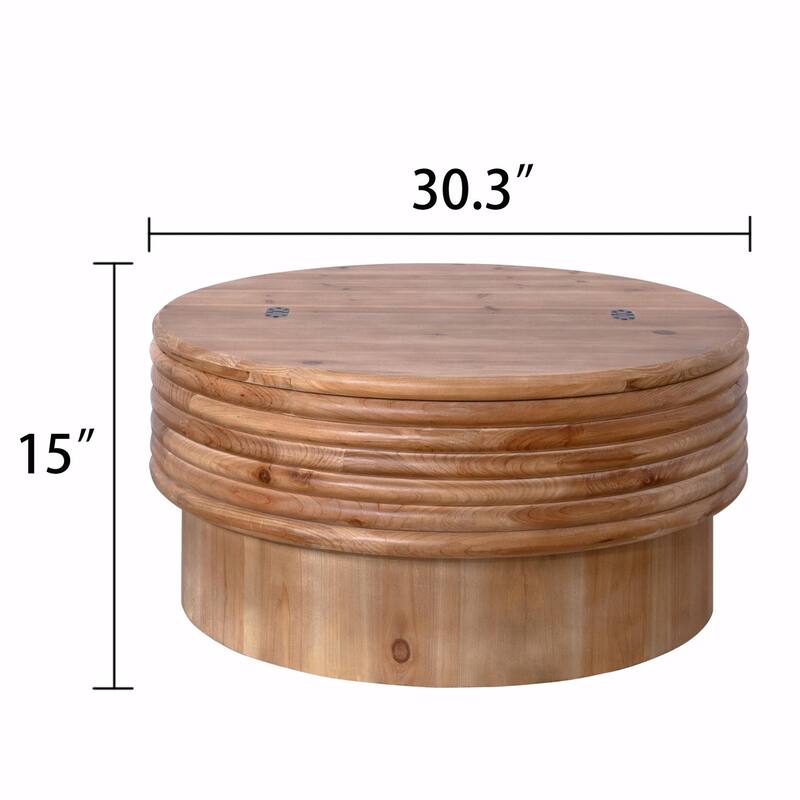 ​Rustic Wood Coffee Table - 30" Round with Lift Lid