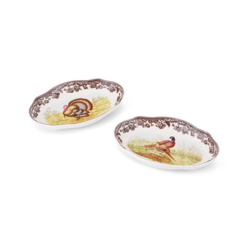 Spode Set of 2 Woodland Pickle Dishes - 8.5 Inch - 8.5 Inch - Turkey & Pheasant