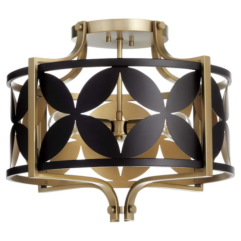 Quorum International 883-5 3 Light 20" Wide Semi-Flush Drum Ceiling - Matte Black w/Aged Brass