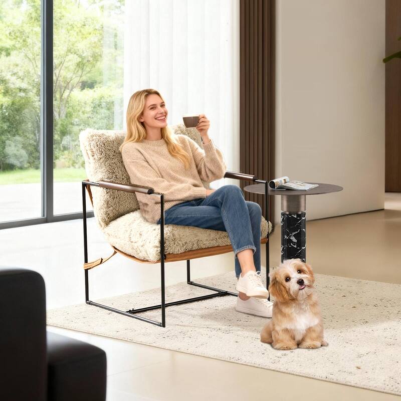 Lazy Chair - Rubber Wood Arms, Iron Frame (Living Room/Bedroom)