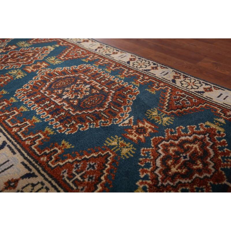 Blue Geometric Viss Oriental Runner Rug Handmade Wool Carpet - 2'6"x 7'10"