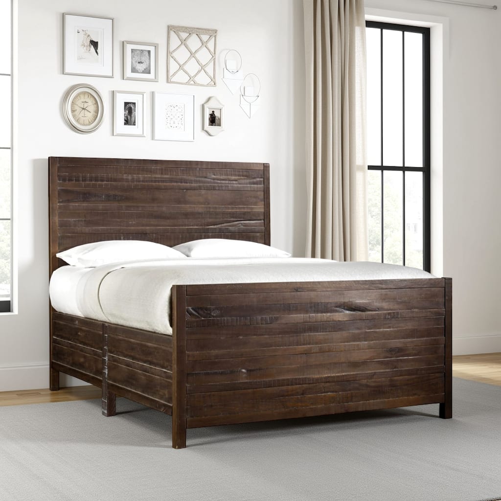 Cas Sengon Tekik Low Profile Panel California King Bed, Rough Hewn, Brown