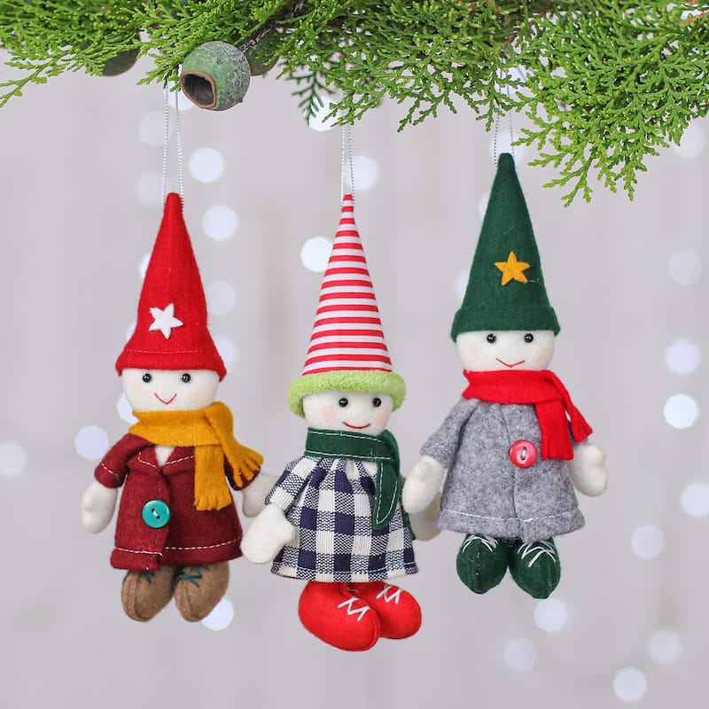 Novica Handmade Festive Gnomes Felt Ornaments (Set Of 3)
