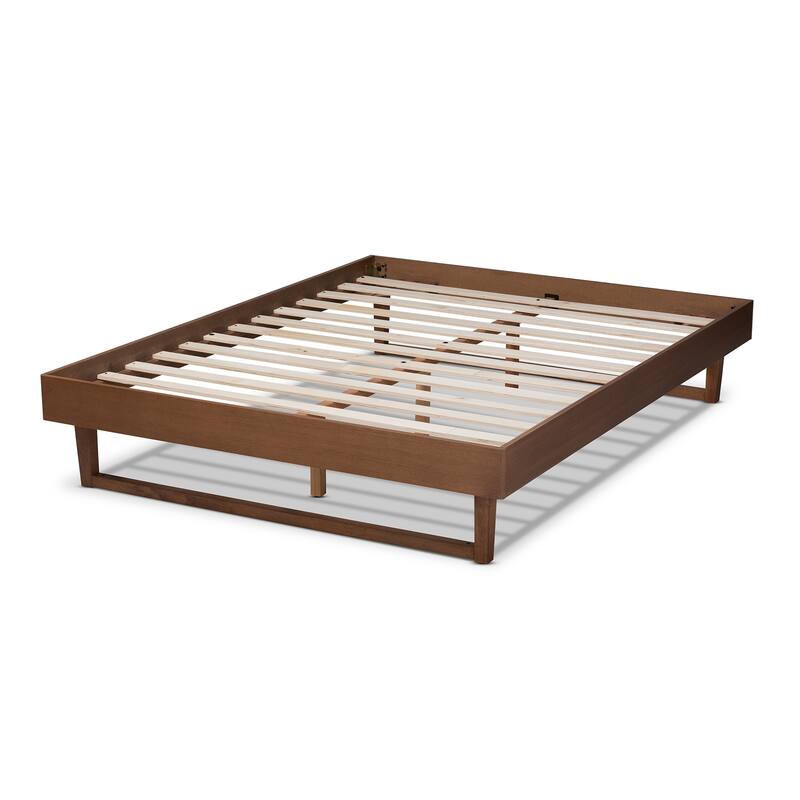 Full Size Platform Bed Frame - Walnut Brown Wood Bed - Low Profile Design - No Box Spring Needed - HomeStock