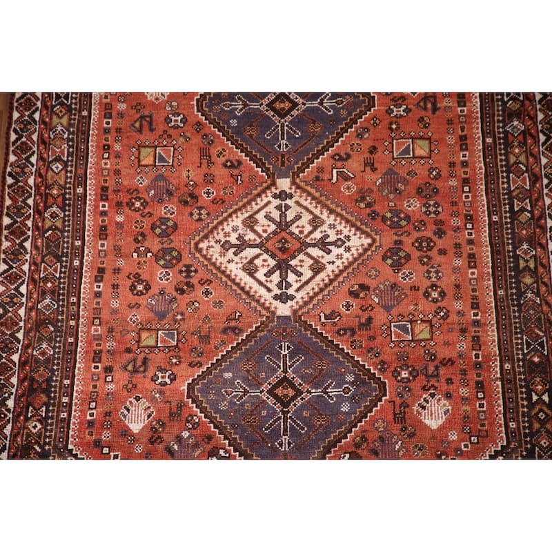 Tribal Qashqai Persian Vintage Area Rug Hand-Knotted Wool Carpet - 5'2"x 7'9"