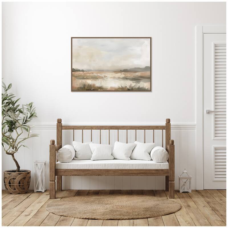 Kate and Laurel Neutral Abstract Landscape by The Creative Bunch Studio Framed Canvas Wall Art Print