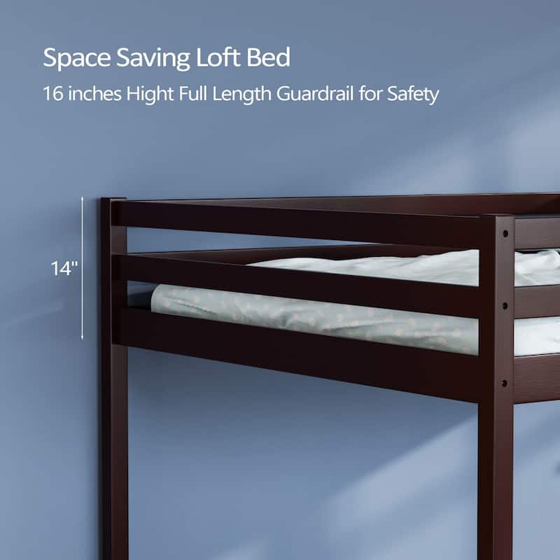 Espresso Wood Junior Loft Bed with Stairs for Adults, Kids and Young Teens