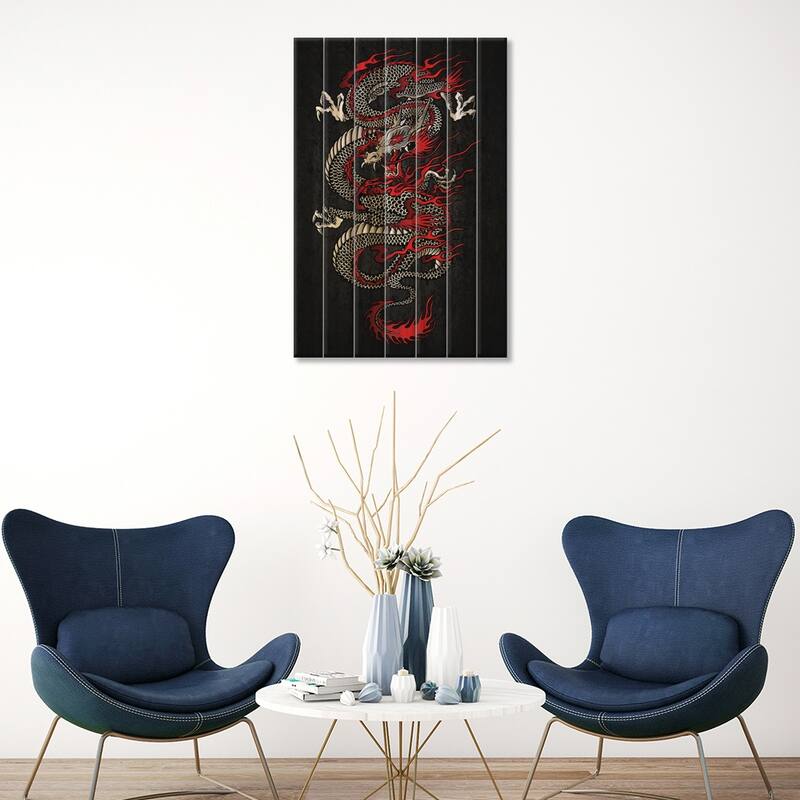Asian Dragon Print On Wood by Cornel Vlad - Multi-Color