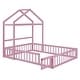 preview thumbnail 10 of 13, Pink Full Size Wooden Floor Bed with Detachable Headboard