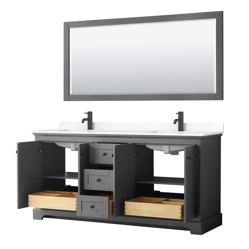 Avery 72-inch Double Vanity, Quartz Top, 70-inch Mirror