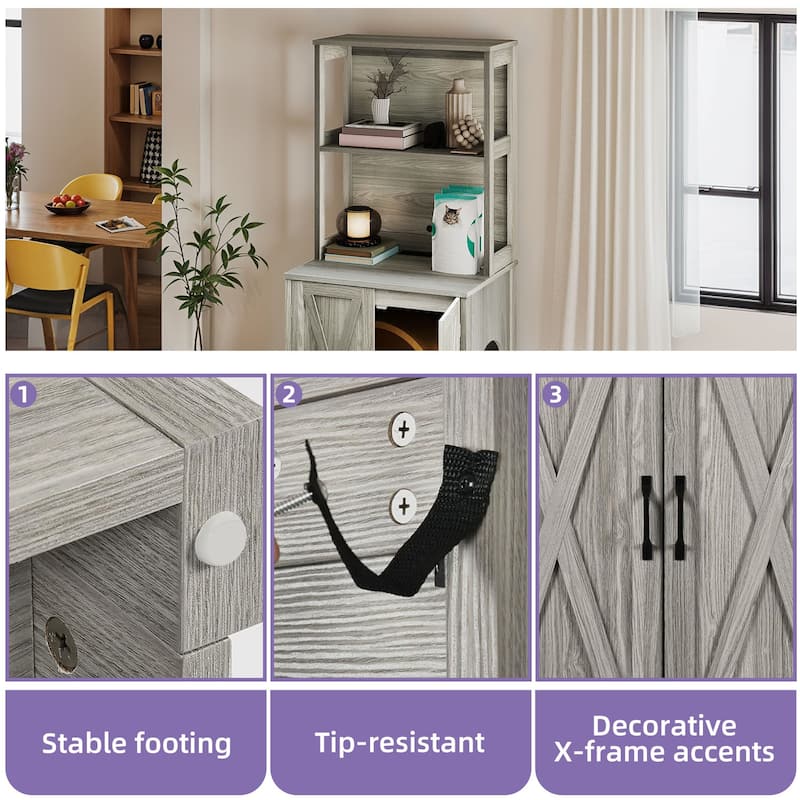 Moasis 71" Tall Hidden Cat Litter Box Enclosure Furniture with Charging Station for Self-Cleaning Litter Boxes