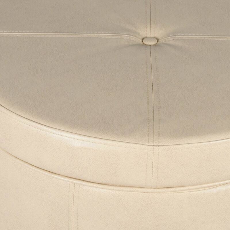 Porch & Den Rockwell Large Ivory Faux Leather Round Storage Ottoman