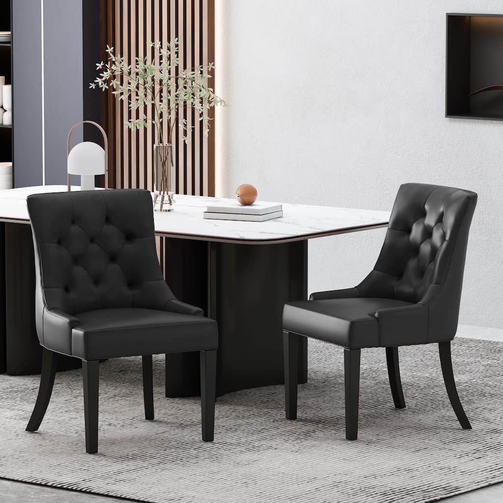 Set of 2 PU-Leather Upholstered Dining Chair with Tapered Legs