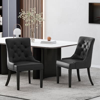 Tufted Back Accent Chairs Leather Dining Chair Side Chair, Set of 2