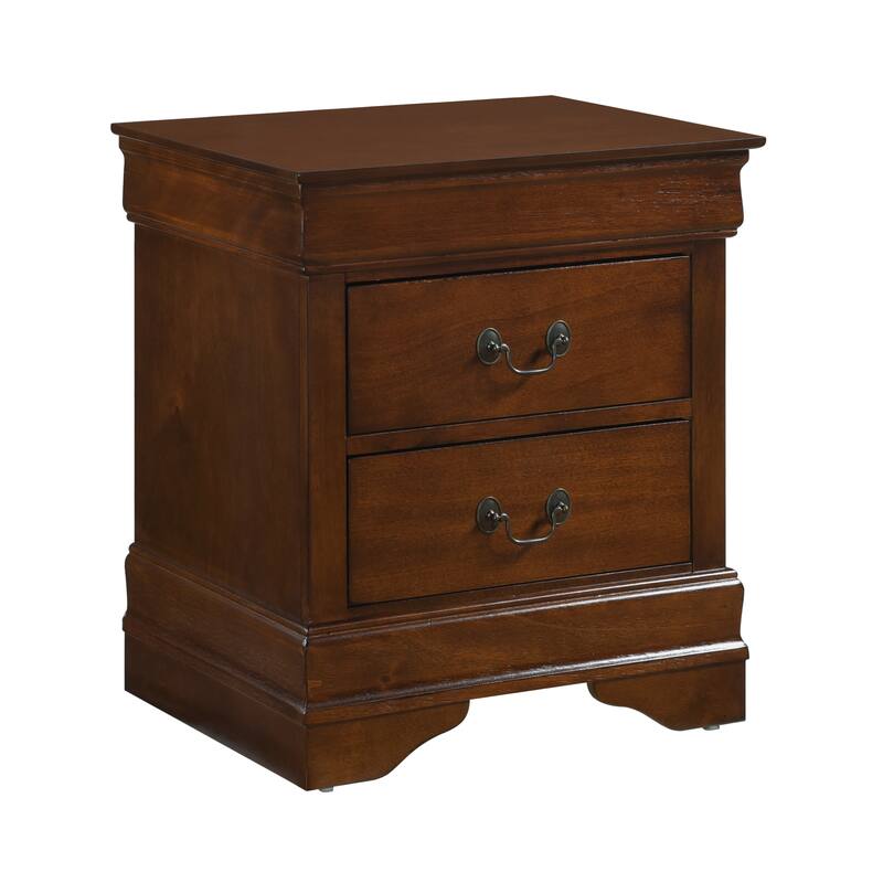 Brown Cherry Finish Nightstand with 2 Drawers, Traditional Design