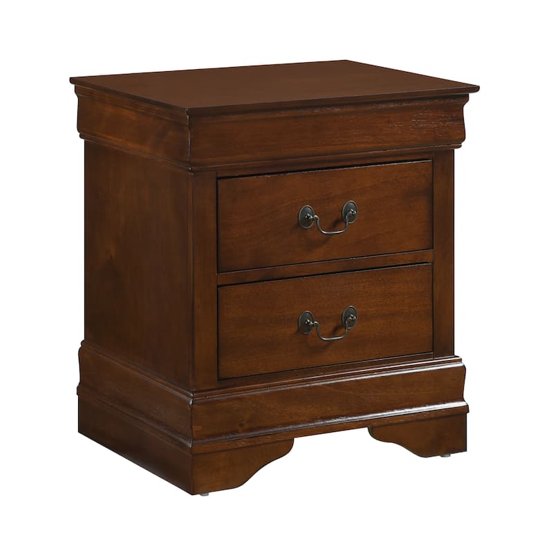 Traditional Wooden Nightstand, Bedside Decorative Table with Antique Nickle Handles Drawers, Side Table with Wooden Countertops
