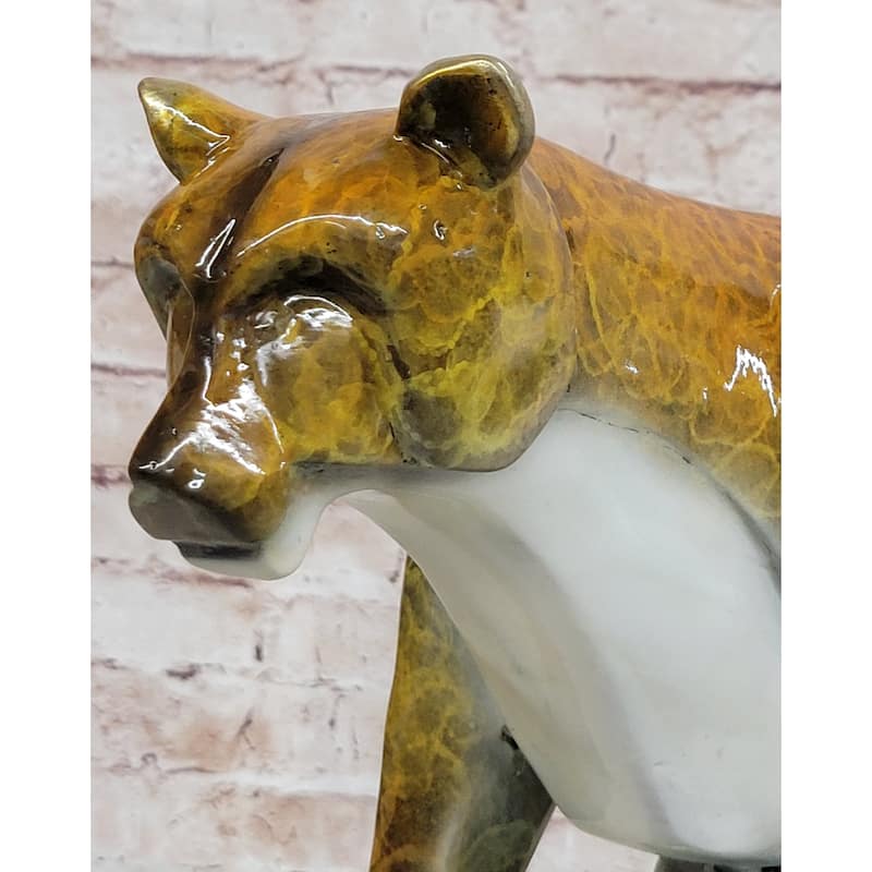 Bronze Metal Cougar Mountain Lion W/ Glazed Patina Finish Statue Sculpture Limited Edition 14 Inches X 10 Inches