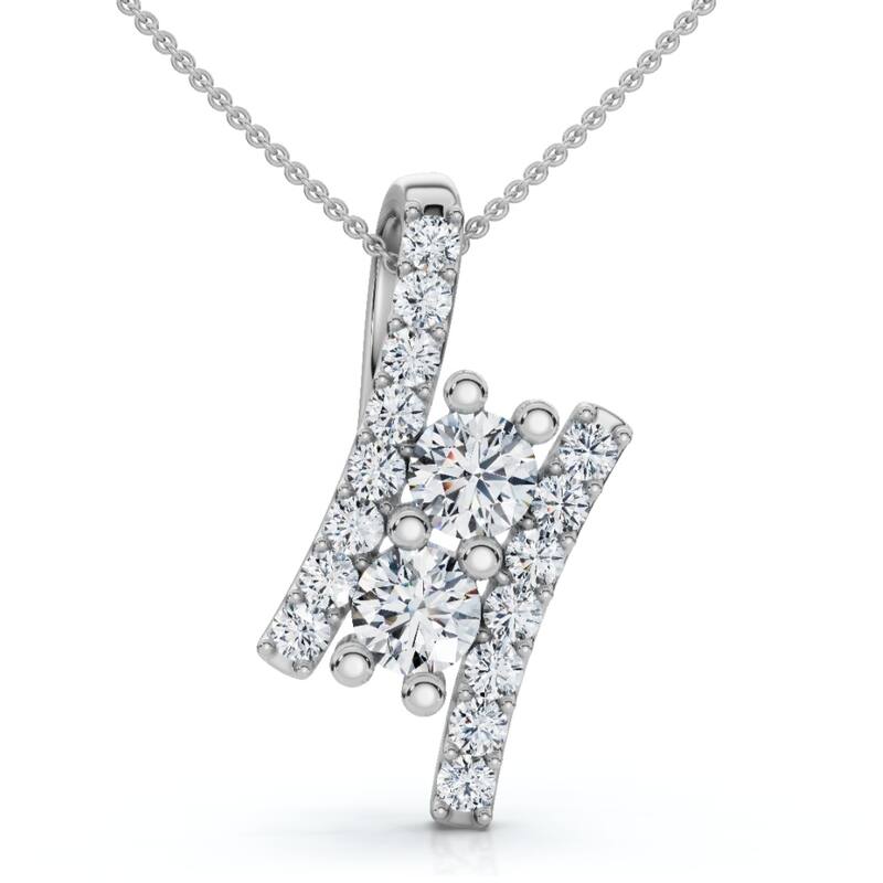1/2Ct Two Stone Diamond Pendant Gold Necklace Lab Grown 18" Lab Grown