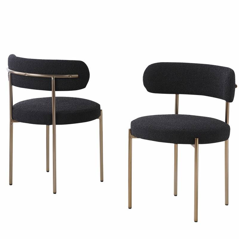 Best Master Furniture Ebeno Boucle Round Frame Side Chair with Brushed Gold Finish - Black/Brushed Gold