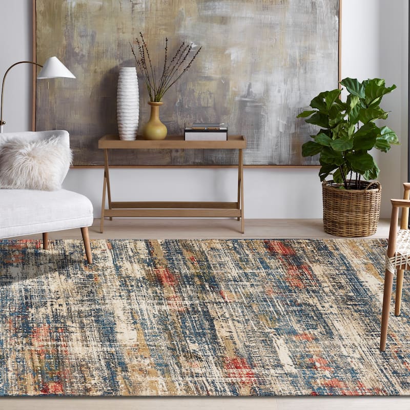 Porch & Den Hoffman Distressed Blue Abstract Area Rug