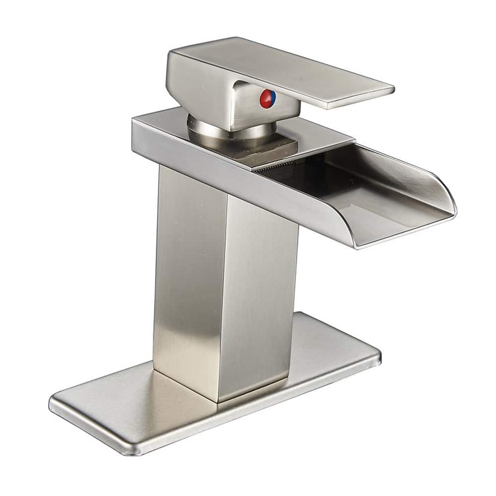 Single Hole Brushed Nickel Single Hole Bathroom Sink Faucet with Deck Plate - 6.1*6