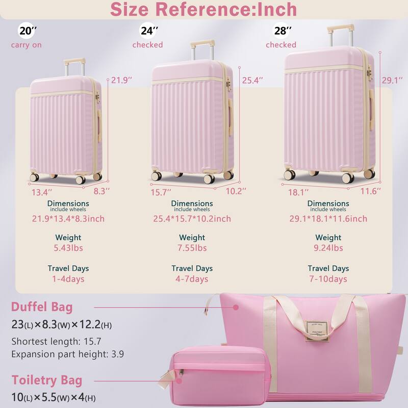 5-Piece Modern Hard-Shell Luggage with Expandable Luggage, Travel Bag, Spinner Wheels and TSA Lock, for Boarding Travel