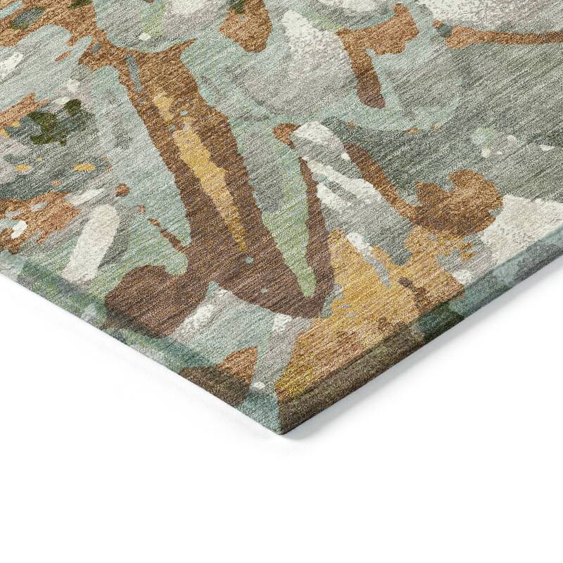 Machine Washable Indoor/ Outdoor Abstract Floral Chantille Rug