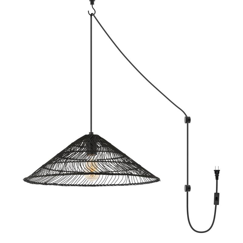 Lucas 1-Light Farmhouse Coastal 180" Cord Plug-In or Hardwired LED Pendant, by JONATHAN Y