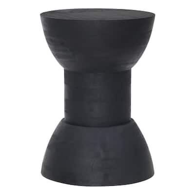 Modern Black Round Bar Stool 19-Inch Solid Wood Backless Chair with Pedestal Base for Dining - 18.5”H x 12.8”W x 12.8”D