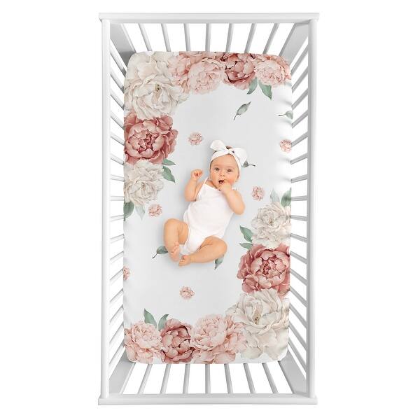 slide 2 of 4, Boho Shabby Chic Floral Girl Photo Op Fitted Crib Sheet Ivory Bohemian Vintage Garden Watercolor Flower Nature Elegant Rose