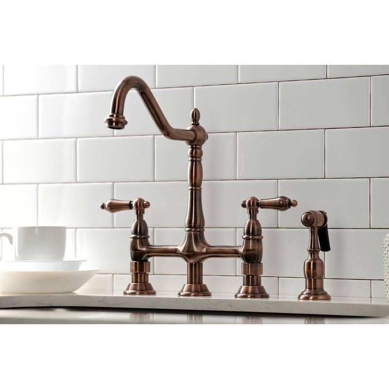 Heritage Bridge Kitchen Faucet with Brass Sprayer
