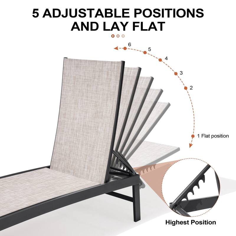 Outdoor Chaise Lounge Reclining Adjustable Chairs with Side Table Set