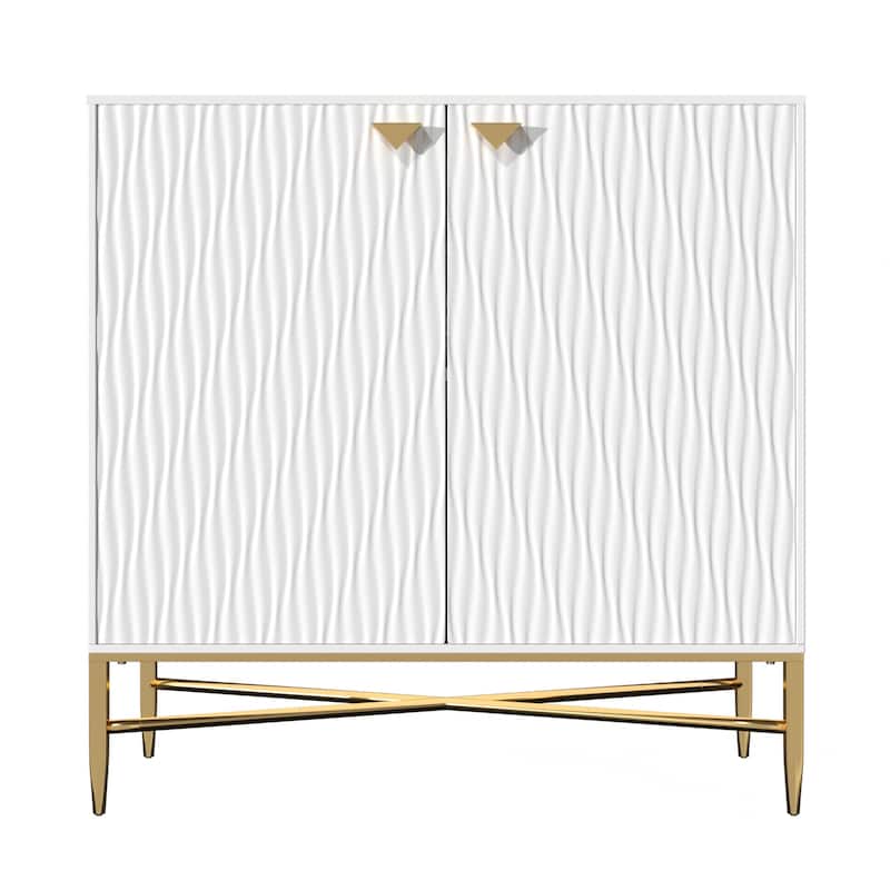 Gloss Door Cabinet-Gold Spindle Legs And Triangular Handles 2 Door White Locker Accent Cabinet