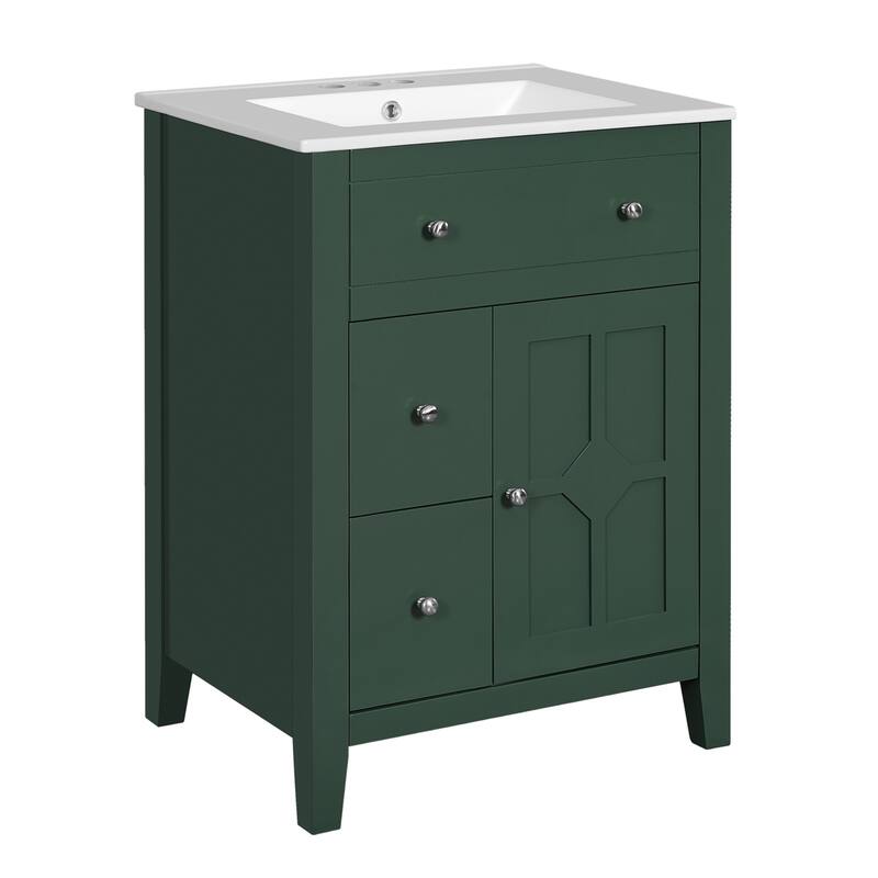 24" Modern Bathroom Vanity with Ceramic Basin and 2 Drawers