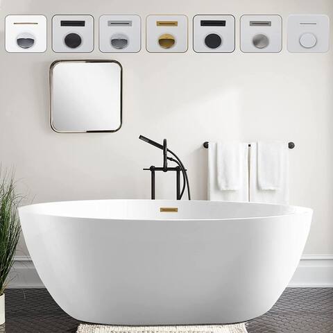 Vanity Art 55" Freestanding Acrylic Soaking Bathtub with Slotted Overflow & Pop-up Drain with Air Bath Option Available