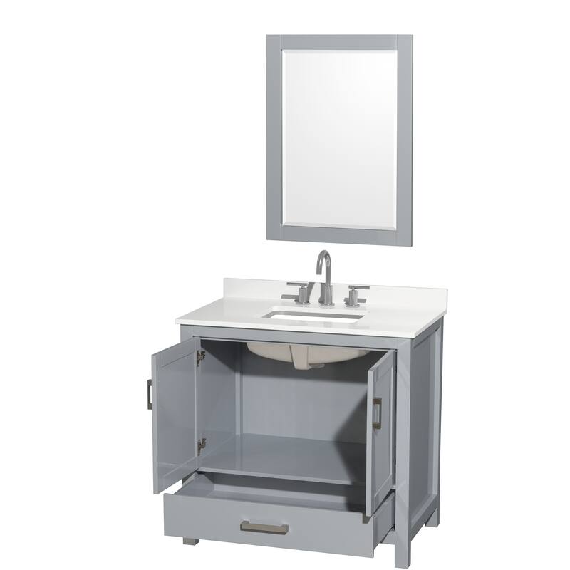 Sheffield 36-inch Single Vanity, 3 Hole Quartz Top, 24-inch Mirror