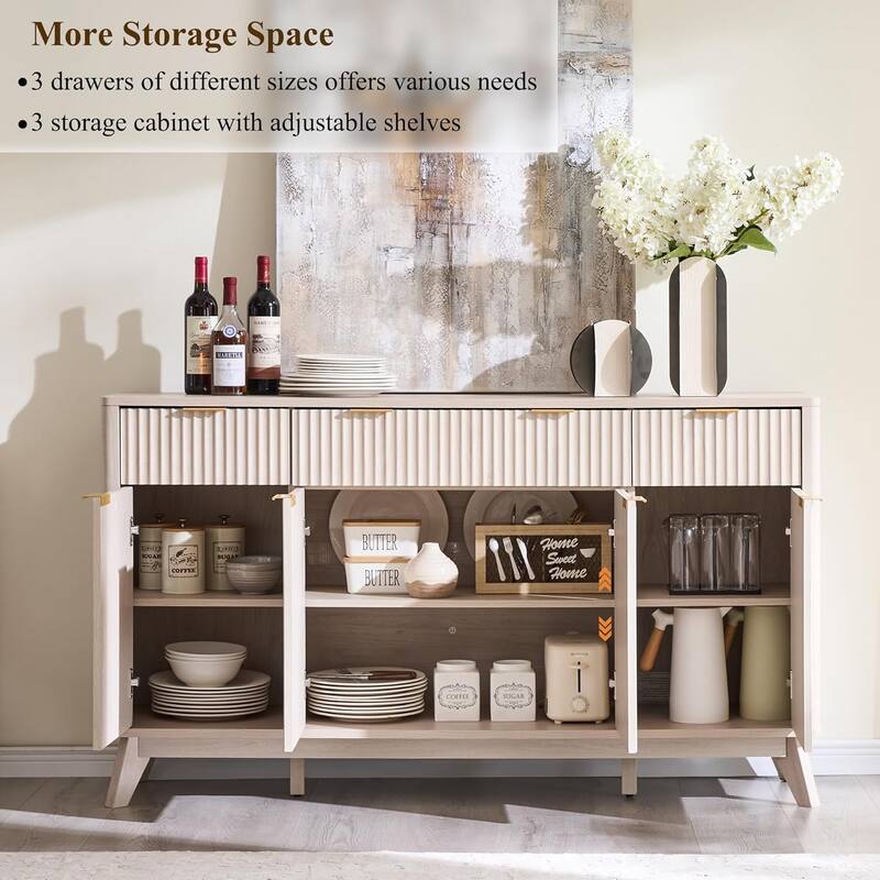Modern Fluted Buffet Sideboard Cabinet, Buffet Table Coffee/Wine Bar