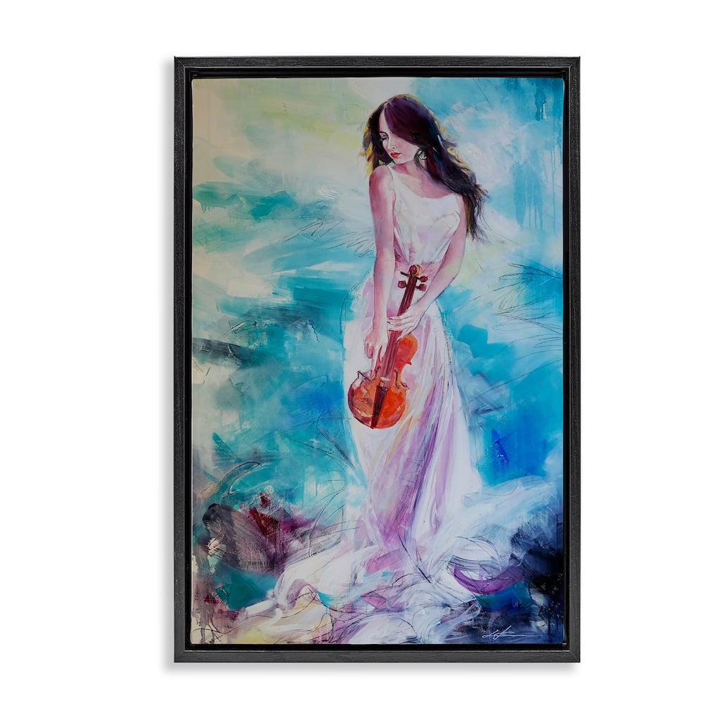Stupell Elegant Woman with Violin Framed Floater Canvas Wall Art Design By Lucille Lee