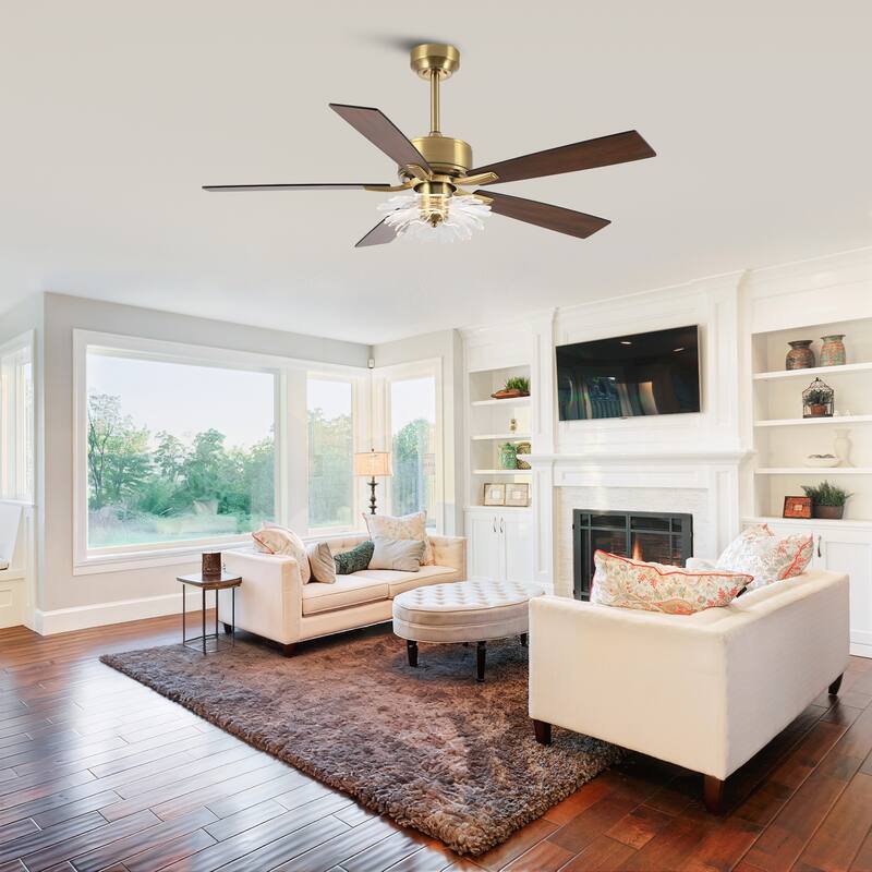 52" Modern Gold Acylic Flower Diammable Ceiling Fan with Light and Remote