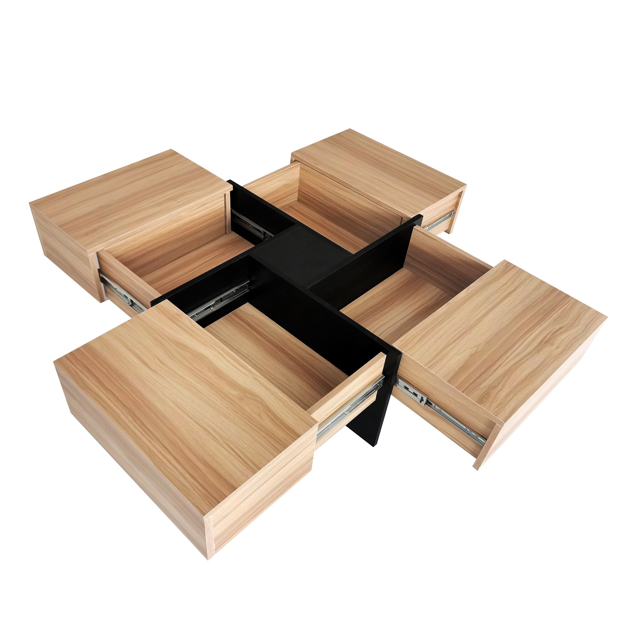 Extendable Puzzle Design Coffee Table with 4 Hidden Storage, Brown