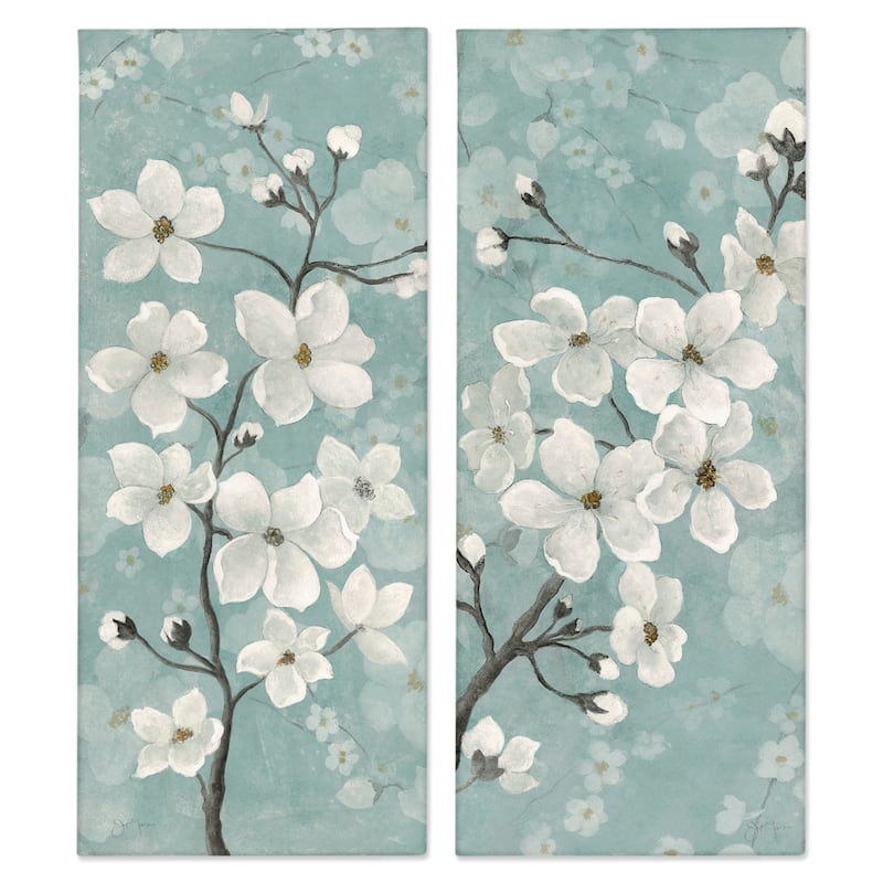 Stupell Green Toned Blossoms Canvas Wall Art Design By Tava Studios (Set of 2) - 10 x 24