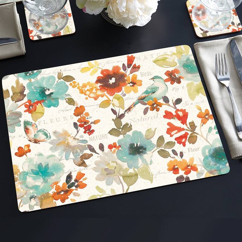 Cala Home 4 Premium Hardboard Placemats Table Mats, Nature's Palette