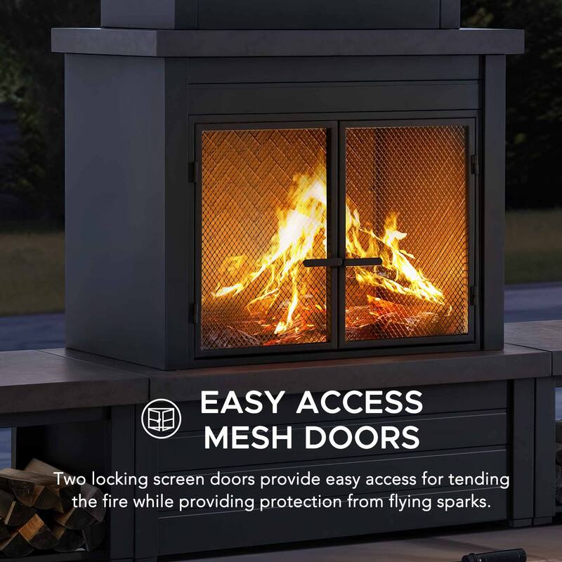 Sunjoy Outdoor Wood Burning with Chimney, Log Holders, Fireplace Tool, and PVC Cover